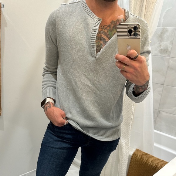 UpWest Other - UpWest Mens Ultra-soft Woven Long Sleeve Sweater Henley in Silver Moon Slate NWT